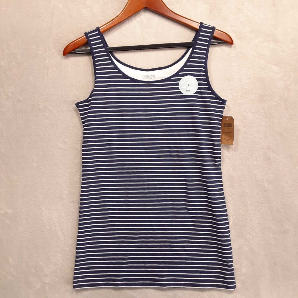 Duluth Trading Womans Tank Top Shirt Sz.Small/Navy-Striped/Shelf Bra/NWT!